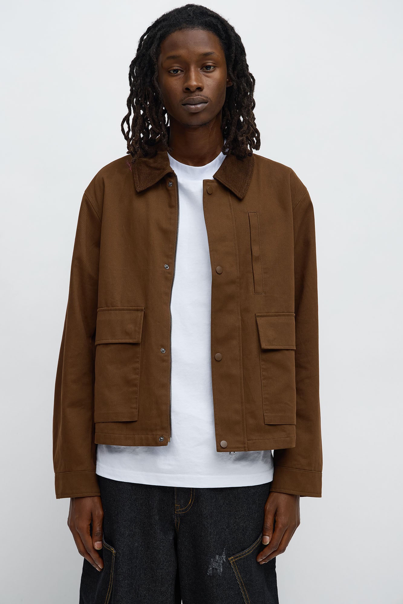Cropped Utility Corduroy Collar Work Jacket - Brown | Fashion Nova