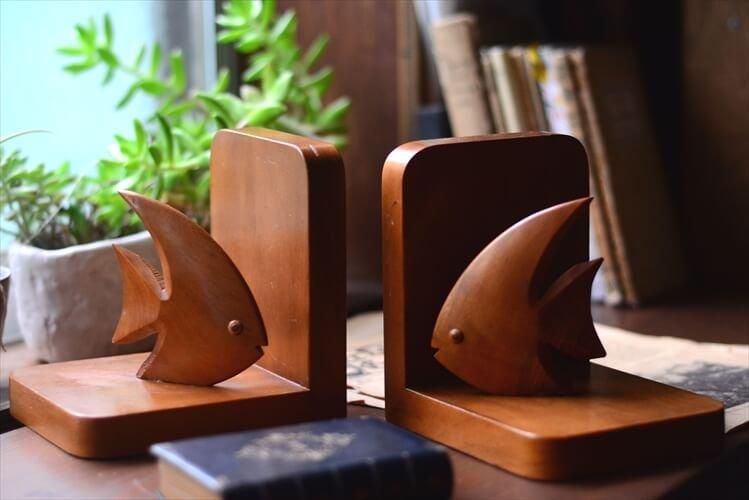 ヴィンテージ デンマーク製 チーク 魚モチーフ ブックエンド