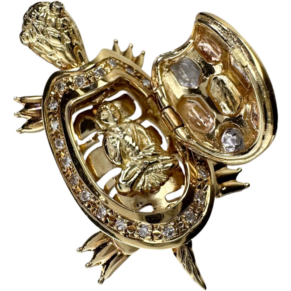 亀/カメ 縁起物 開閉式 観音像 ダイヤモンド 計0.18ct ペンダント